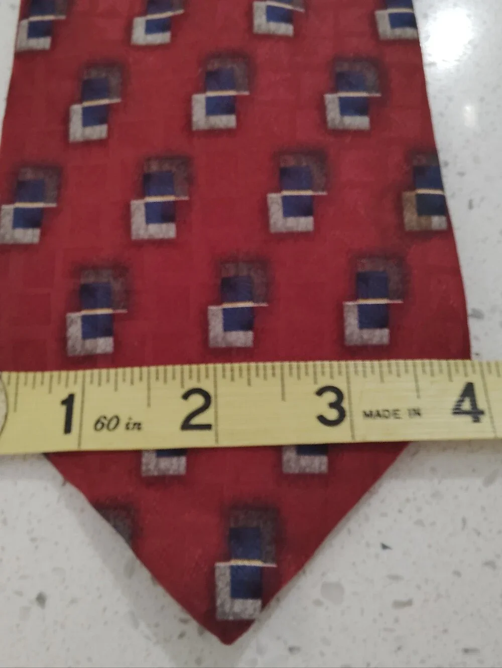 Vintage Oscar de la Renta Silk Tie Burgundy Geometric 90s Wide Power Suit Blade